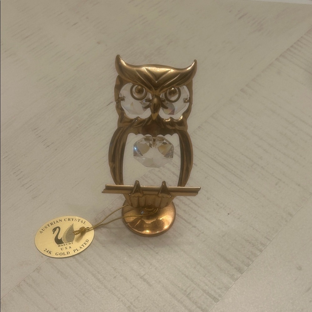 Owl Ornament 24K Gold Plated w/ Austrian Crystals Mascot USA Inc